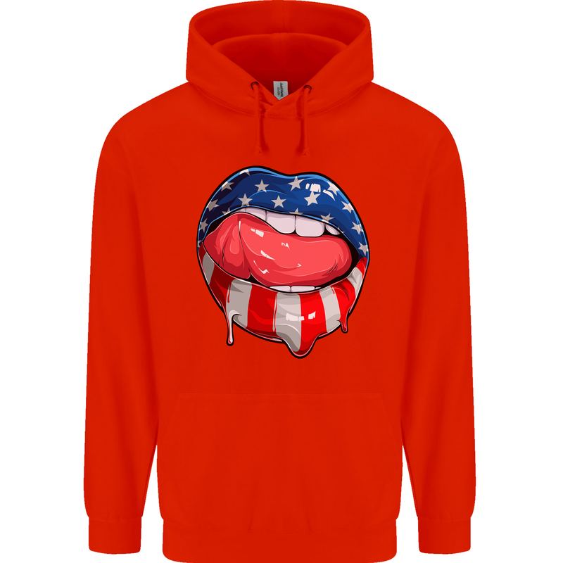 USA Sexy Lips America Mens 80% Cotton Hoodie Bright Red