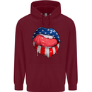 USA Sexy Lips America Mens 80% Cotton Hoodie Maroon