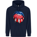 USA Sexy Lips America Mens 80% Cotton Hoodie Navy Blue