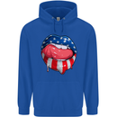 USA Sexy Lips America Mens 80% Cotton Hoodie Royal Blue