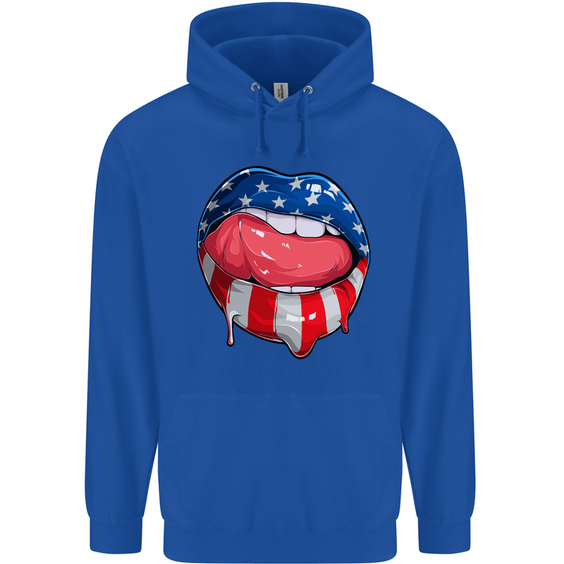 USA Sexy Lips America Mens 80% Cotton Hoodie Royal Blue
