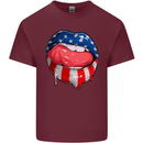 USA Sexy Lips America Mens Cotton T-Shirt Tee Top Maroon