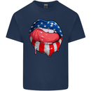 USA Sexy Lips America Mens Cotton T-Shirt Tee Top Navy Blue