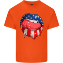 USA Sexy Lips America Mens Cotton T-Shirt Tee Top Orange