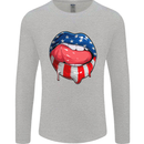 USA Sexy Lips America Mens Long Sleeve T-Shirt Sports Grey