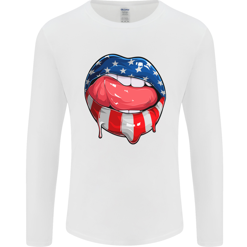 USA Sexy Lips America Mens Long Sleeve T-Shirt White