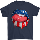 USA Sexy Lips America Mens T-Shirt 100% Cotton Navy Blue