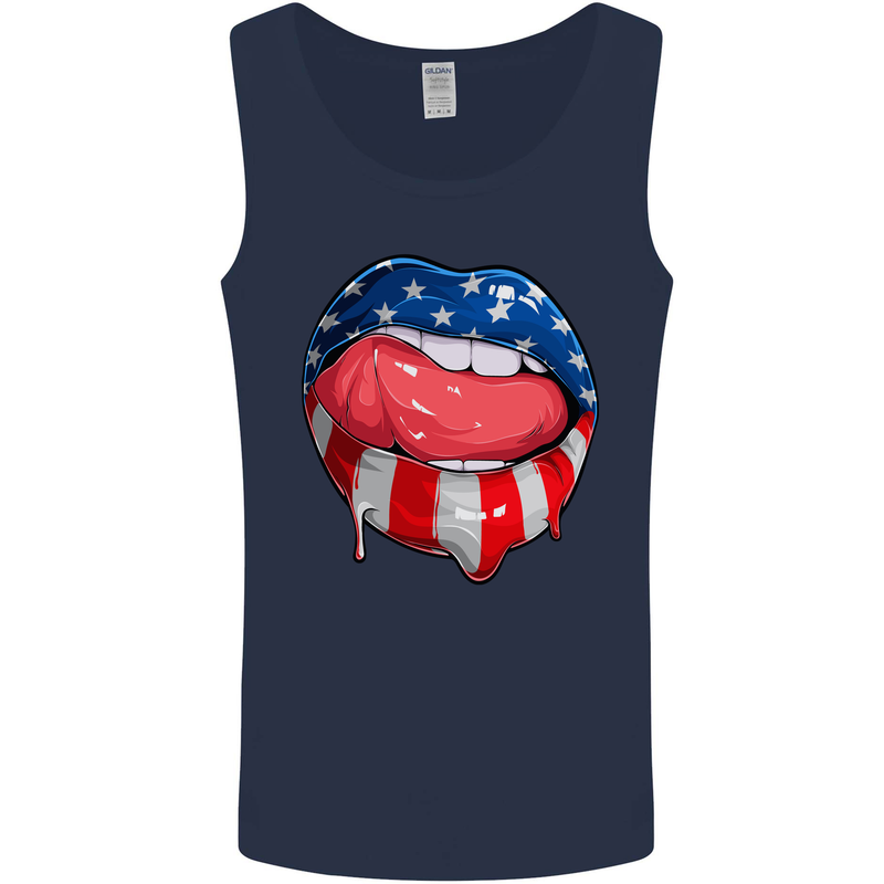USA Sexy Lips America Mens Vest Tank Top Navy Blue