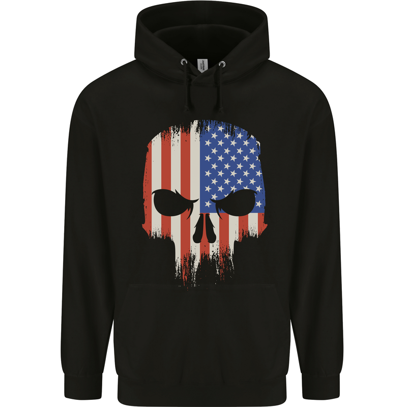 USA Skull America Gym Bodybuilding Biker Childrens Kids Hoodie Black