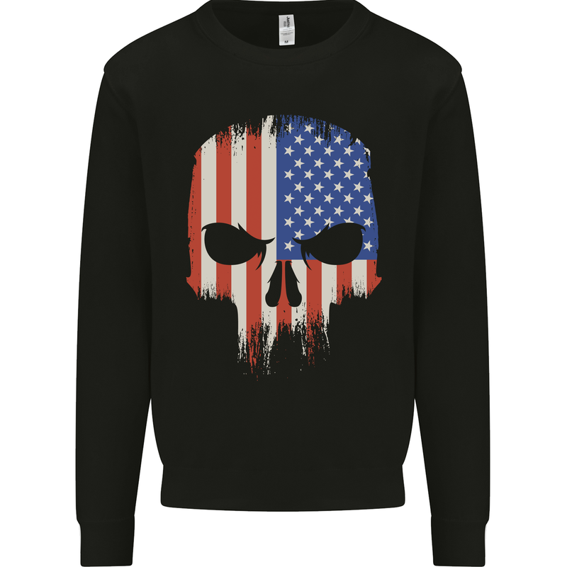 USA Skull America Gym Bodybuilding Biker Mens Sweatshirt Jumper Black