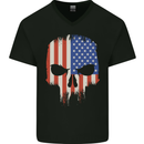 USA Skull America Gym Bodybuilding Biker Mens V-Neck Cotton T-Shirt Black