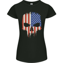 USA Skull America Gym Bodybuilding Biker Womens Petite Cut T-Shirt Black