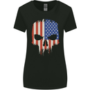 USA Skull America Gym Bodybuilding Biker Womens Wider Cut T-Shirt Black