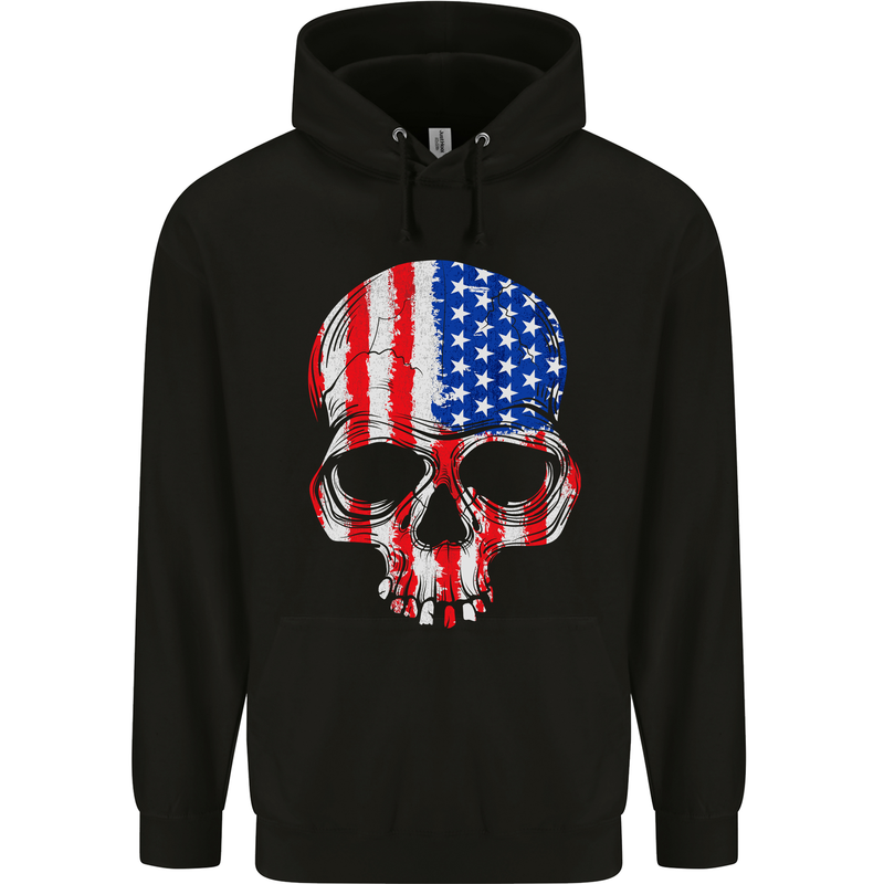 USA Skull America Stars and Stripes Flag Biker Mens 80% Cotton Hoodie Black