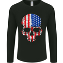 USA Skull America Stars and Stripes Flag Biker Mens Long Sleeve T-Shirt Black