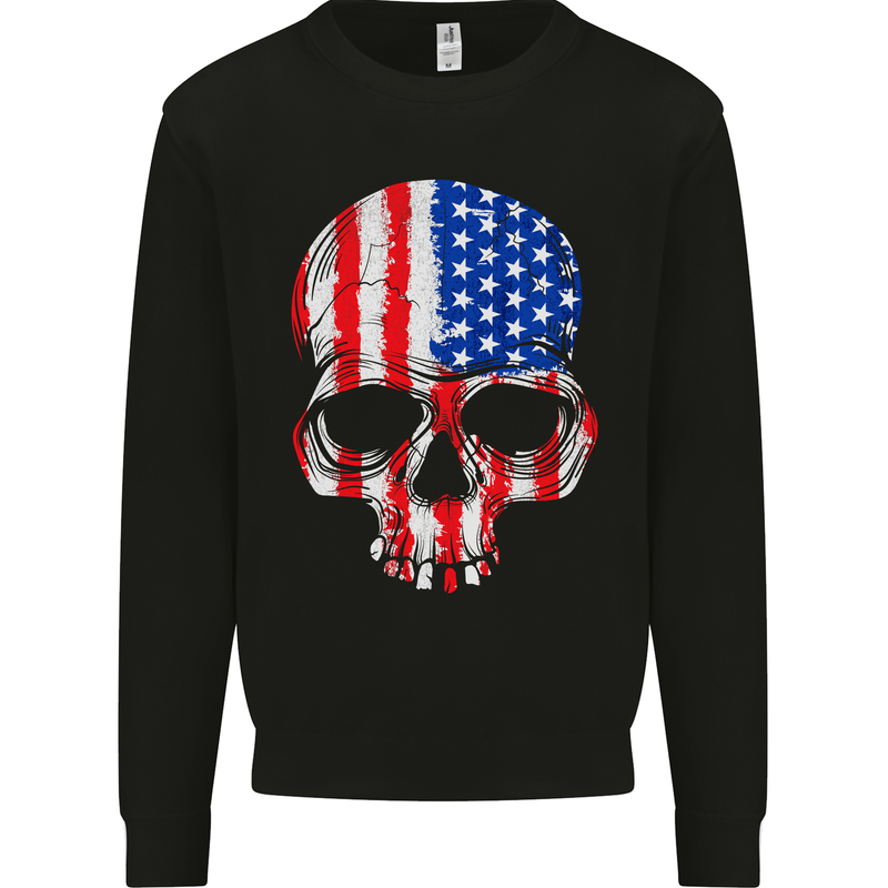 USA Skull America Stars and Stripes Flag Biker Mens Sweatshirt Jumper Black