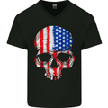USA Skull America Stars and Stripes Flag Biker Mens V-Neck Cotton T-Shirt Black