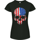USA Skull America Stars and Stripes Flag Biker Womens Petite Cut T-Shirt Black