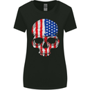 USA Skull America Stars and Stripes Flag Biker Womens Wider Cut T-Shirt Black