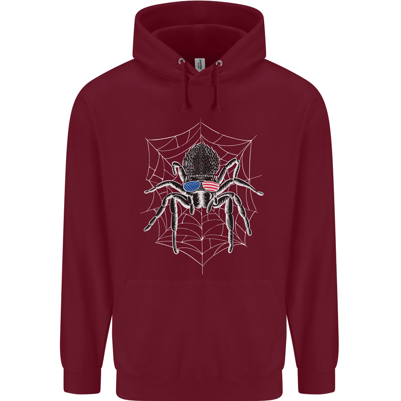 USA Spider American Flag Childrens Kids Hoodie Maroon