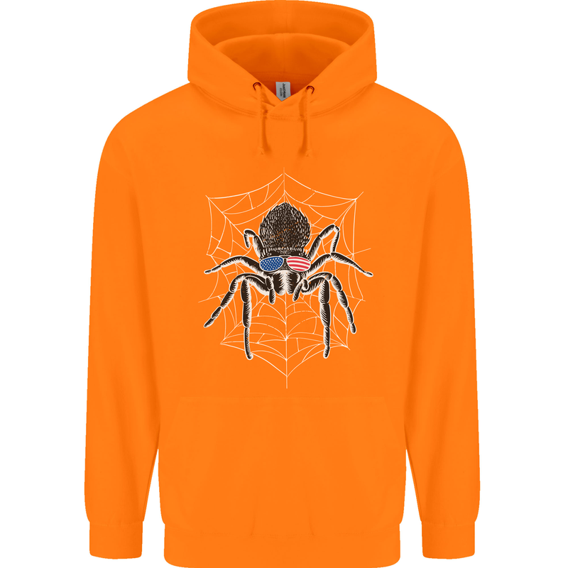 USA Spider American Flag Childrens Kids Hoodie Orange