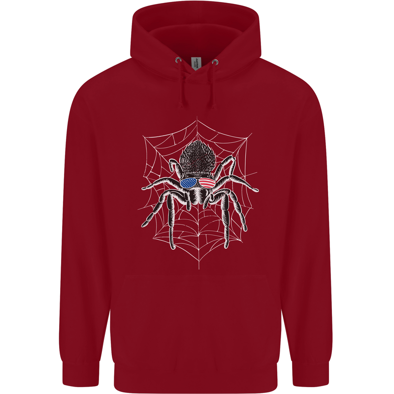 USA Spider American Flag Childrens Kids Hoodie Red