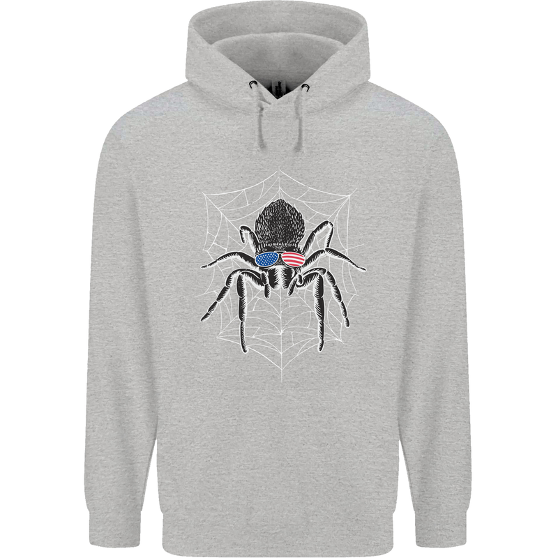 USA Spider American Flag Childrens Kids Hoodie Sports Grey