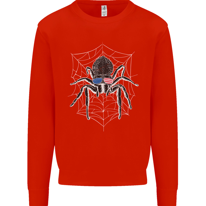 USA Spider American Flag Kids Sweatshirt Jumper Bright Red