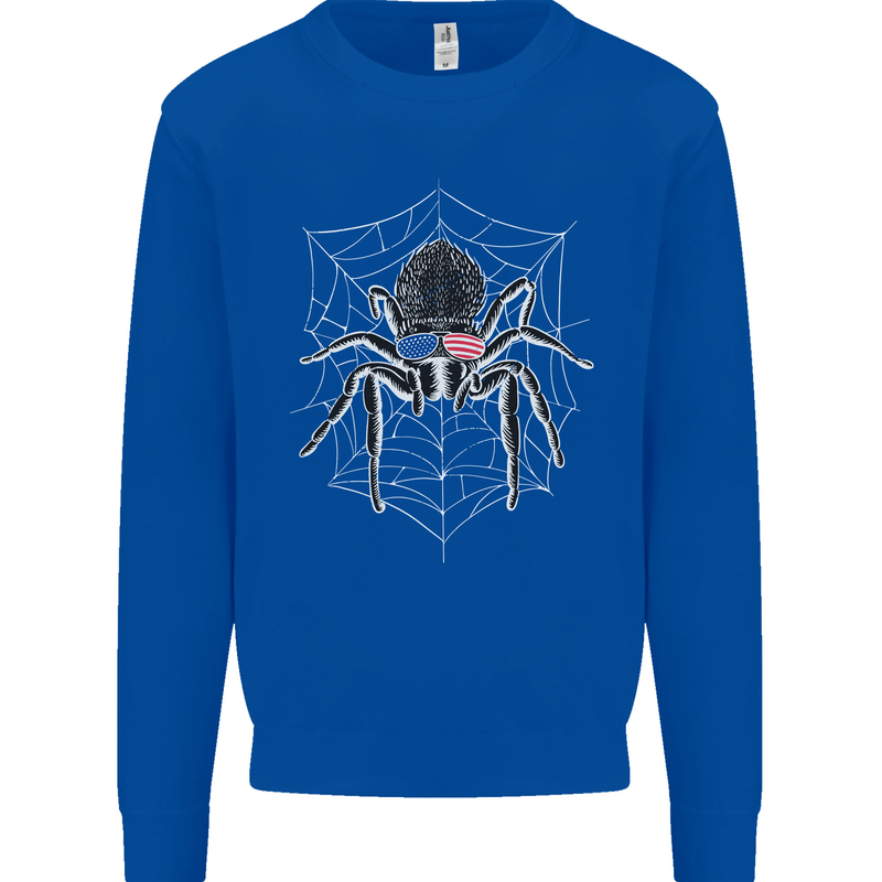 USA Spider American Flag Kids Sweatshirt Jumper Royal Blue