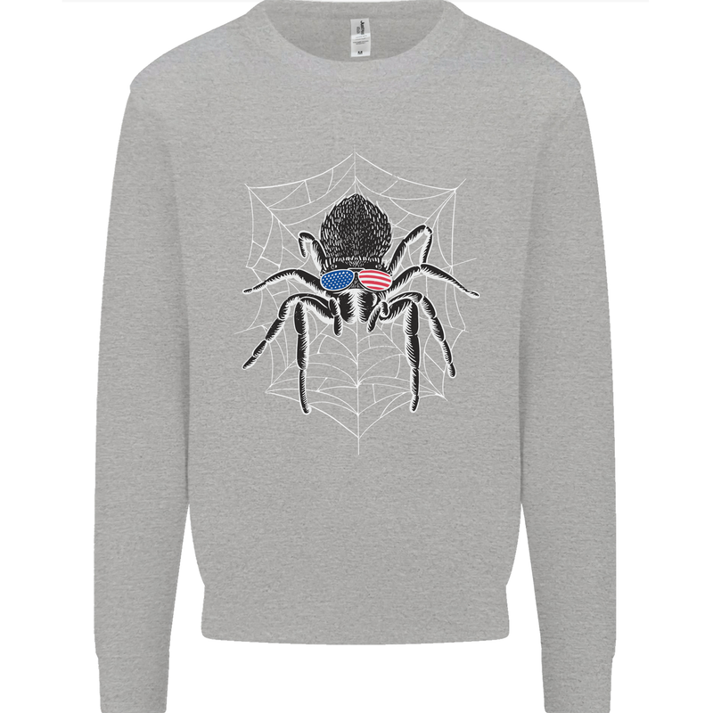 USA Spider American Flag Kids Sweatshirt Jumper Sports Grey