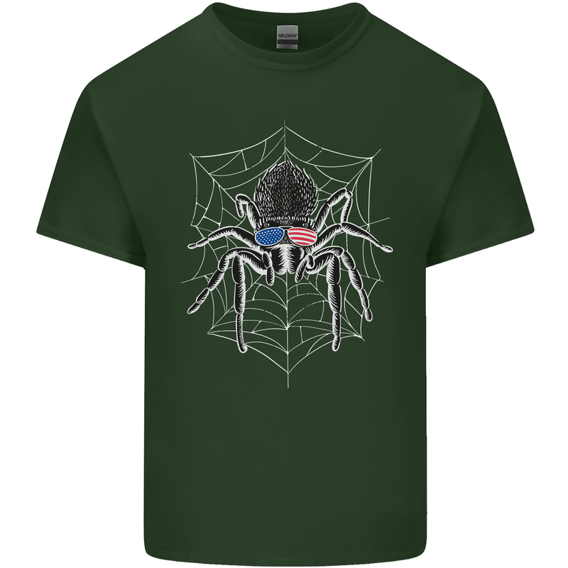 USA Spider American Flag Mens Cotton T-Shirt Tee Top Forest Green