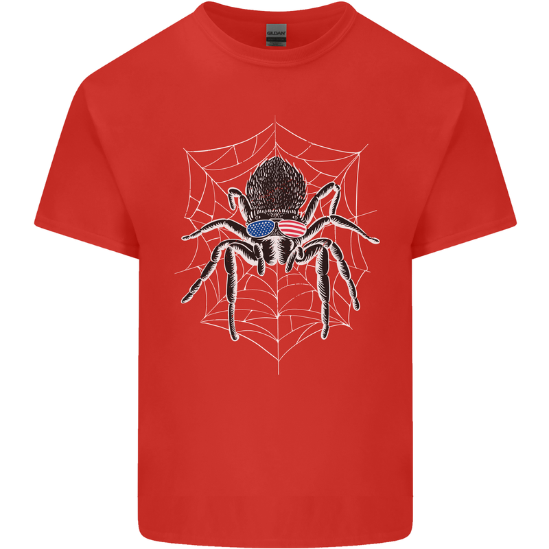 USA Spider American Flag Mens Cotton T-Shirt Tee Top Red