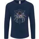 USA Spider American Flag Mens Long Sleeve T-Shirt Navy Blue