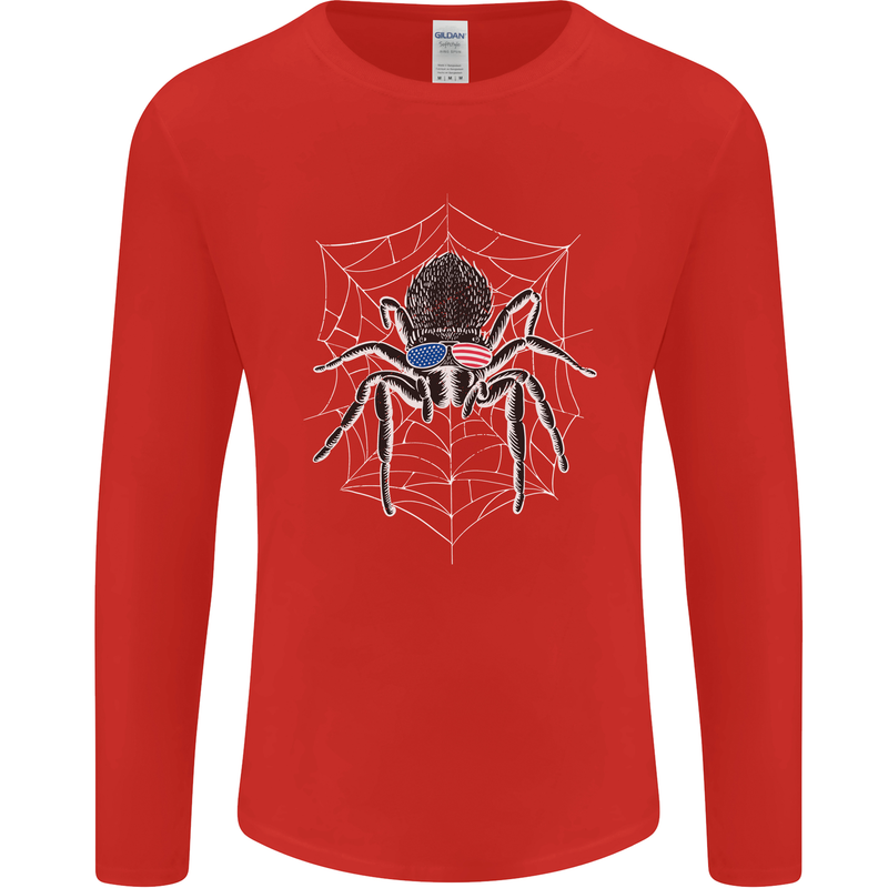 USA Spider American Flag Mens Long Sleeve T-Shirt Red