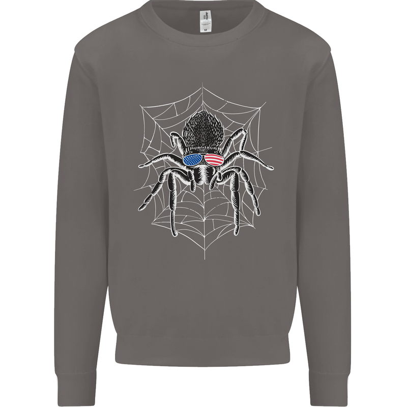 USA Spider American Flag Mens Sweatshirt Jumper Charcoal