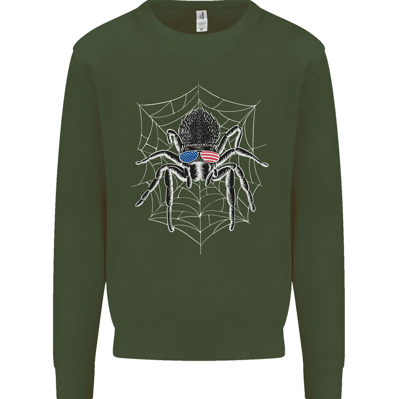 USA Spider American Flag Mens Sweatshirt Jumper Forest Green