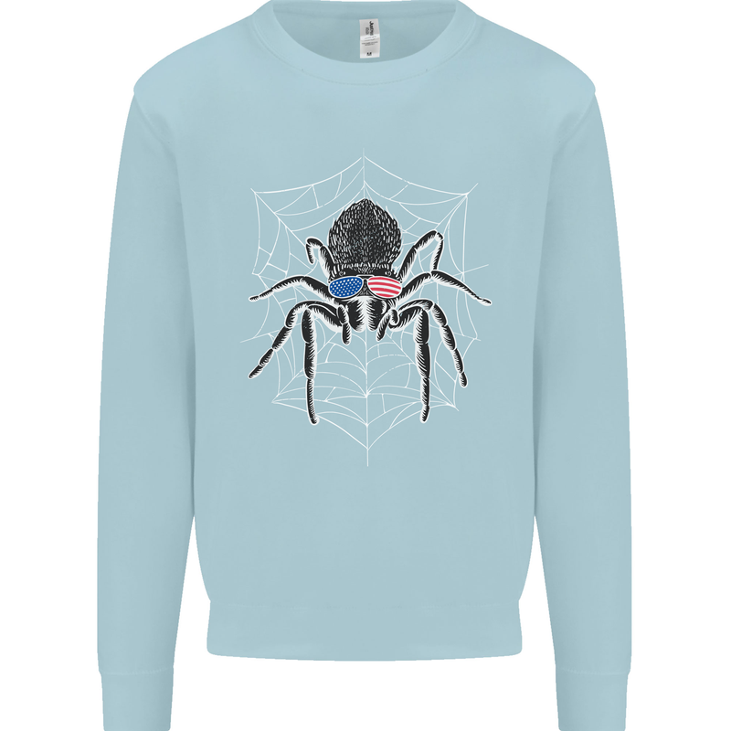 USA Spider American Flag Mens Sweatshirt Jumper Light Blue