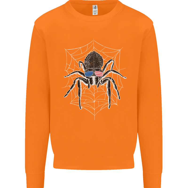 USA Spider American Flag Mens Sweatshirt Jumper Orange