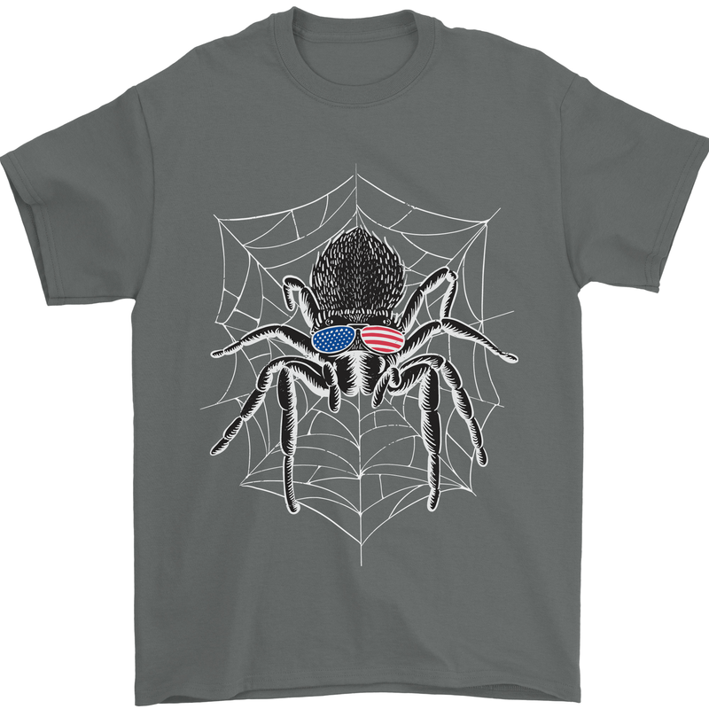 USA Spider American Flag Mens T-Shirt 100% Cotton Charcoal