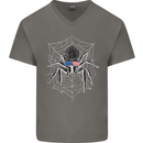 USA Spider American Flag Mens V-Neck Cotton T-Shirt Charcoal