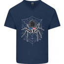 USA Spider American Flag Mens V-Neck Cotton T-Shirt Navy Blue