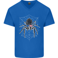 USA Spider American Flag Mens V-Neck Cotton T-Shirt Royal Blue