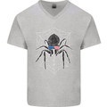 USA Spider American Flag Mens V-Neck Cotton T-Shirt Sports Grey