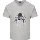 USA Spider American Flag Mens V-Neck Cotton T-Shirt Sports Grey