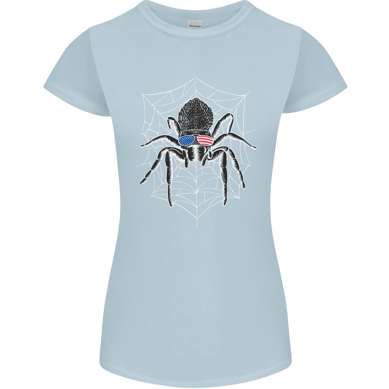 USA Spider American Flag Womens Petite Cut T-Shirt Light Blue