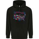 USA State Map United States of America Mens 80% Cotton Hoodie Black