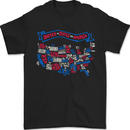 USA State Map United States of America Mens T-Shirt 100% Cotton Black