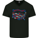 USA State Map United States of America Mens V-Neck Cotton T-Shirt Black
