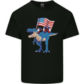 USA T-Rex Gnome American Flag Dinosaur Mens Cotton T-Shirt Tee Top Black