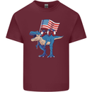 USA T-Rex Gnome American Flag Dinosaur Mens Cotton T-Shirt Tee Top Maroon